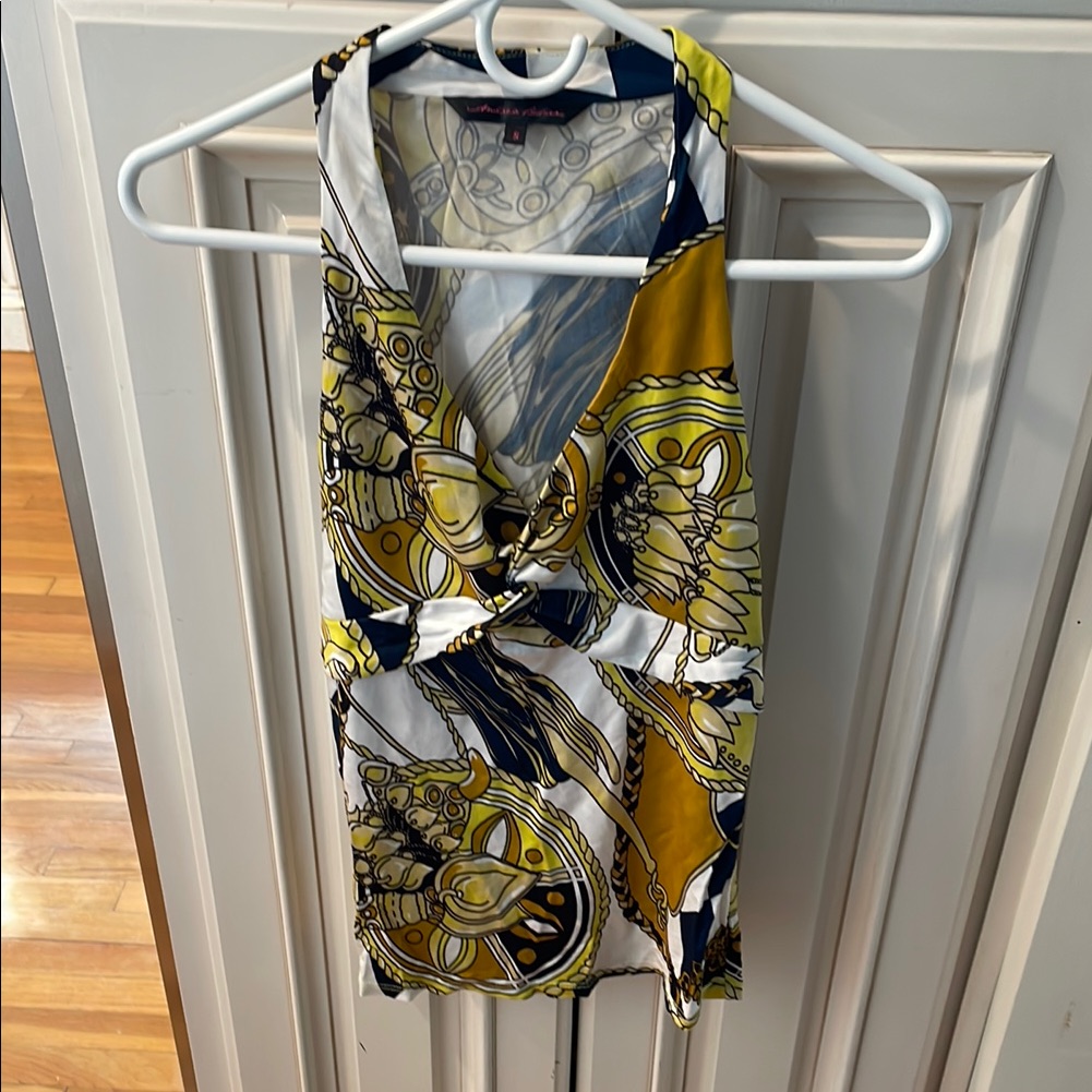 Yellow And Blue Nautical Patterned Sleeveless Top